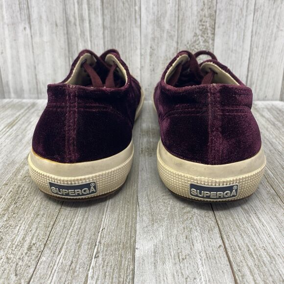 Superga Velvet Sneakers Women's 8.5 Mens 7 Lace Up Low Top Plum Burgundy Purple - Picture 5 of 12